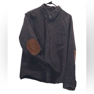 J CREW Chamois Shirt Mens L-XL Flannel Button Down Heather Gray, Elbow Patches